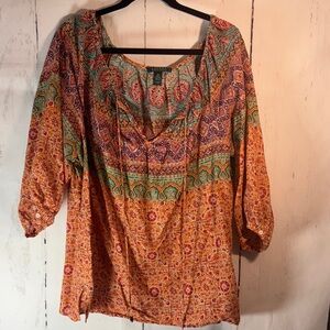 Lauren Ralph Lauren Orange and Green Boho Blouse